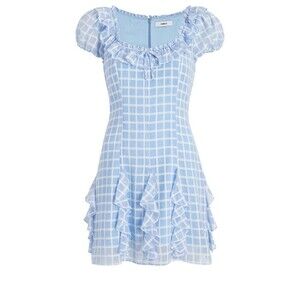 New Likely Womens Lula Ruffle Mini Dress Blue White Windowpane Print Size 12